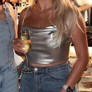 silver cropped tube top